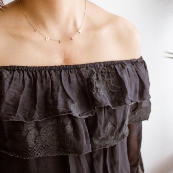 Lace Silk Off-Shoulder Top - Picture 2 of 4